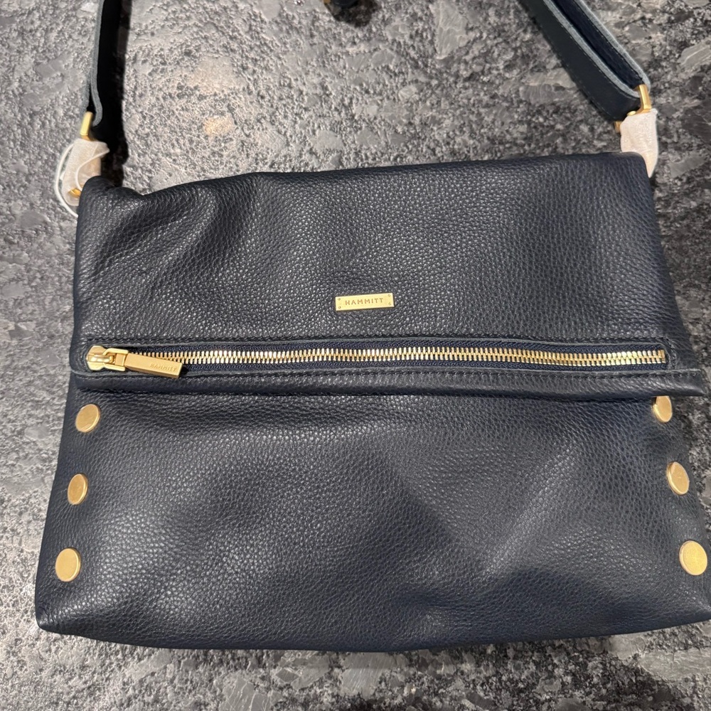 Hammit Navy Leather Crossbody Bag